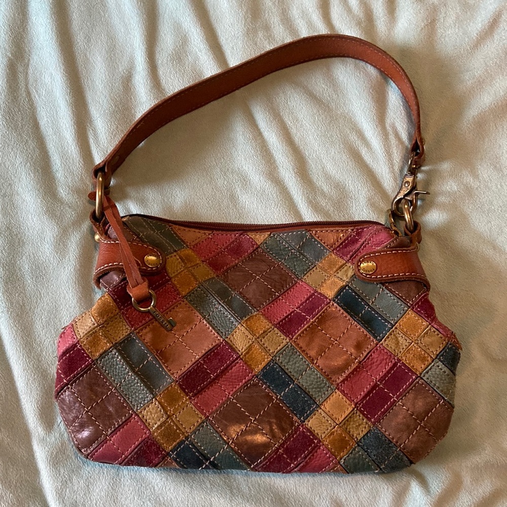 Fossil leather small patchwork shoulder bag